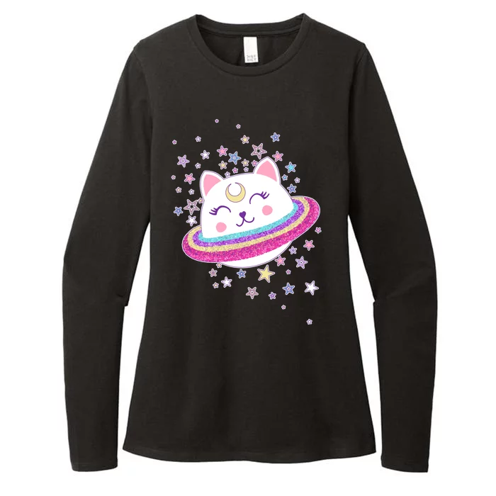 Cute Galaxy Saturn Cat Womens CVC Long Sleeve Shirt