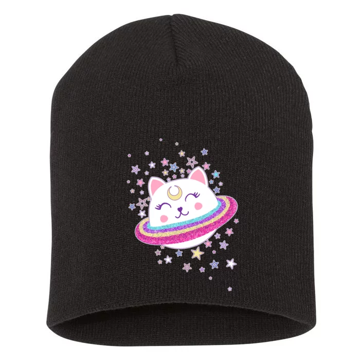 Cute Galaxy Saturn Cat Short Acrylic Beanie