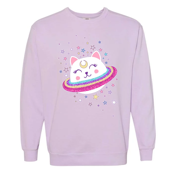 Cute Galaxy Saturn Cat Garment-Dyed Sweatshirt