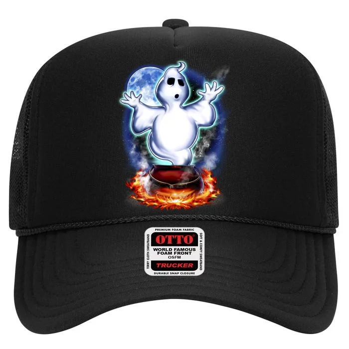 Cute Ghost Halloween High Crown Mesh Trucker Hat