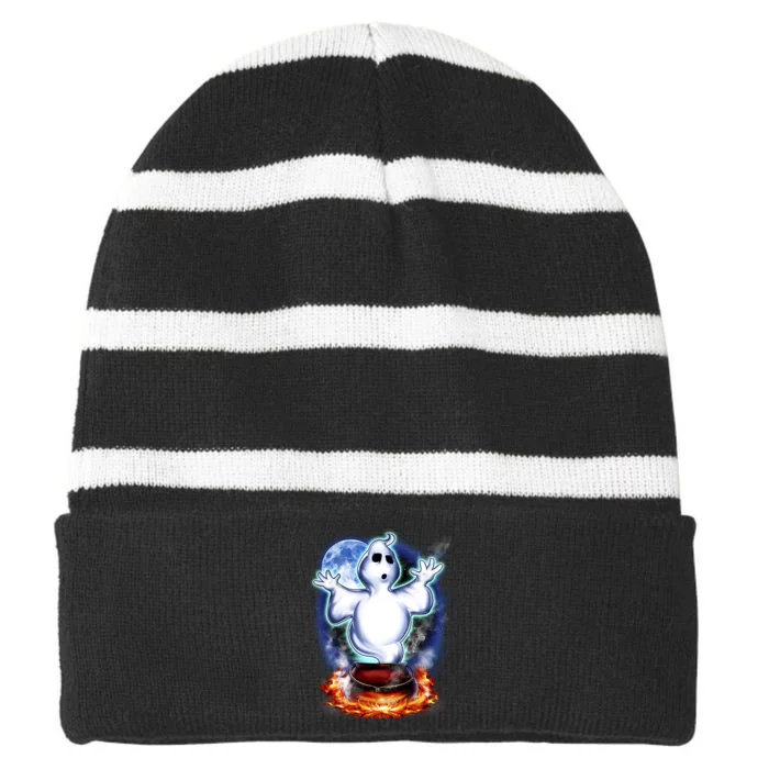 Cute Ghost Halloween Striped Beanie with Solid Band