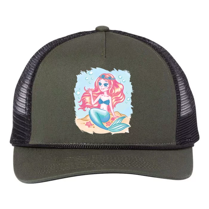 Cute Girl Mermaid Retro Rope Trucker Hat Cap