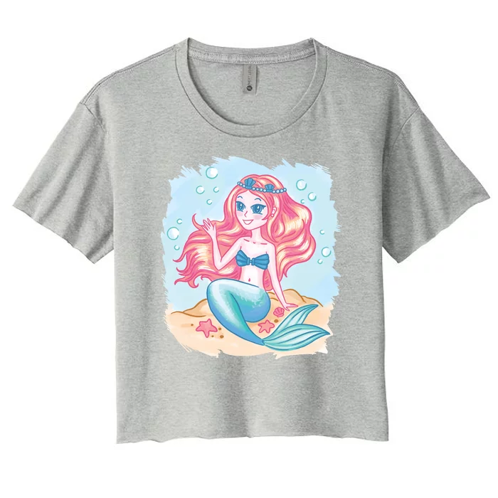 Cute Girl Mermaid Women's Crop Top Tee