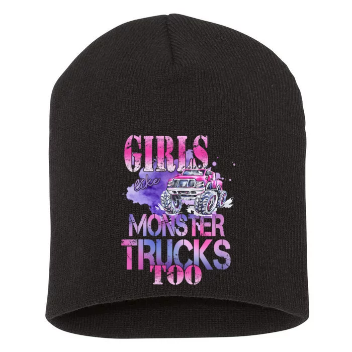 Cute Girls Like Monster Trucks Too Awesome Short Acrylic Beanie