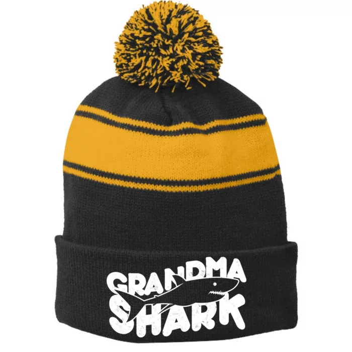 Cute Grandma Shark Stripe Pom Pom Beanie