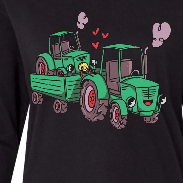 Cute Green Tractor Family Womens Cotton Relaxed Long Sleeve T-Shirt