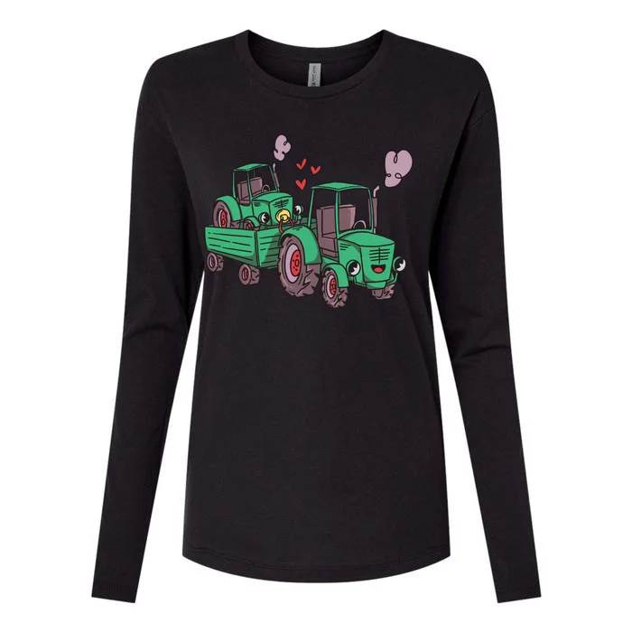 Cute Green Tractor Family Womens Cotton Relaxed Long Sleeve T-Shirt