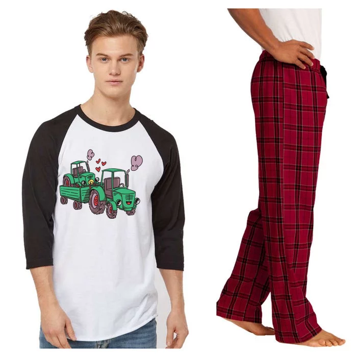 Cute Green Tractor Family Raglan Sleeve Pajama Set