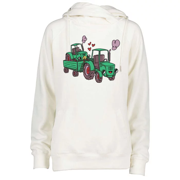 Cute Green Tractor Family Womens Funnel Neck Pullover Hood