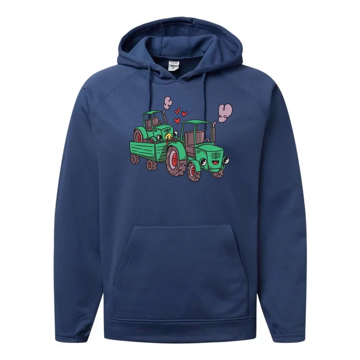 Cute Green Tractor Family Performance Fleece Hoodie