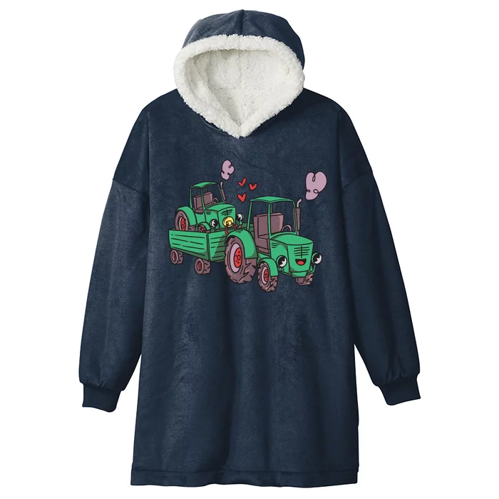 Cute Green Tractor Family Hooded Wearable Blanket