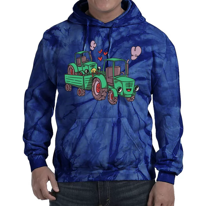 Cute Green Tractor Family Tie Dye Hoodie