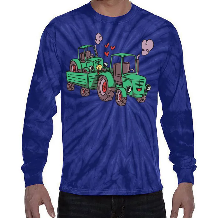 Cute Green Tractor Family Tie-Dye Long Sleeve Shirt