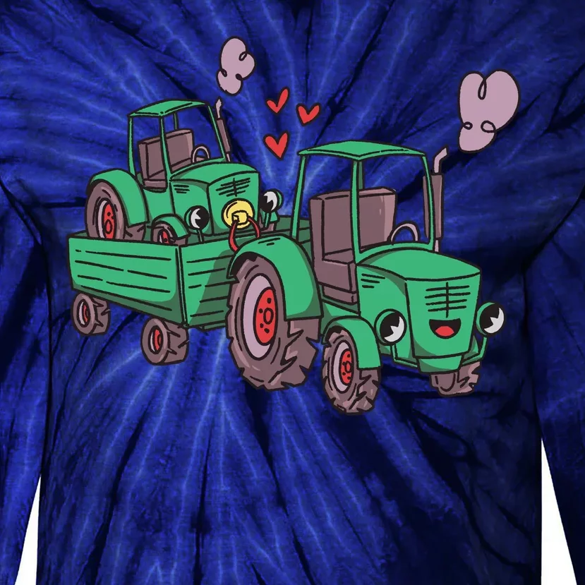 Cute Green Tractor Family Tie-Dye Long Sleeve Shirt