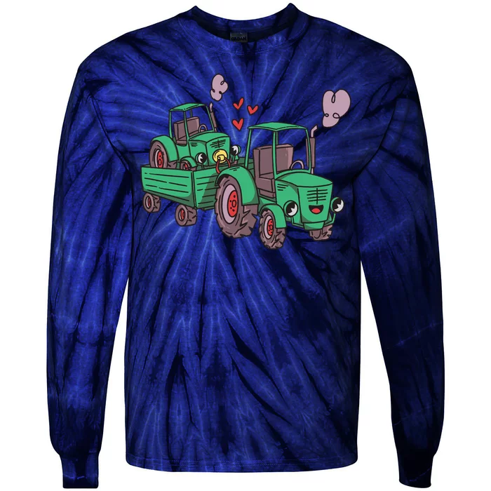 Cute Green Tractor Family Tie-Dye Long Sleeve Shirt