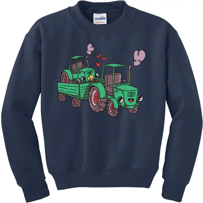 Cute Green Tractor Family Kids Sweatshirt