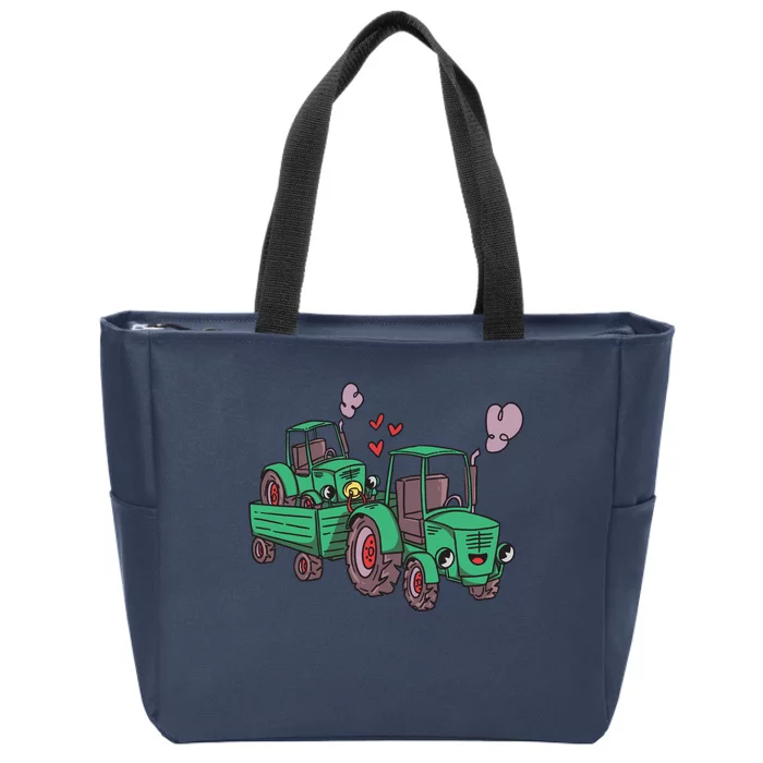 Cute Green Tractor Family Zip Tote Bag