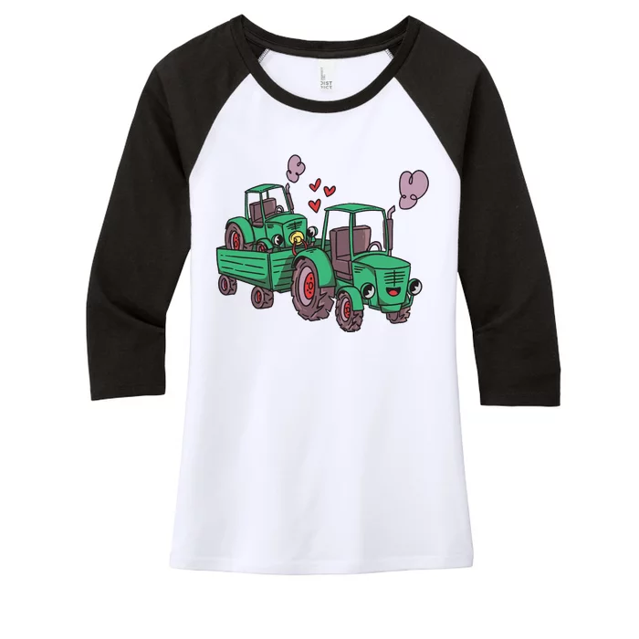 Cute Green Tractor Family Women's Tri-Blend 3/4-Sleeve Raglan Shirt