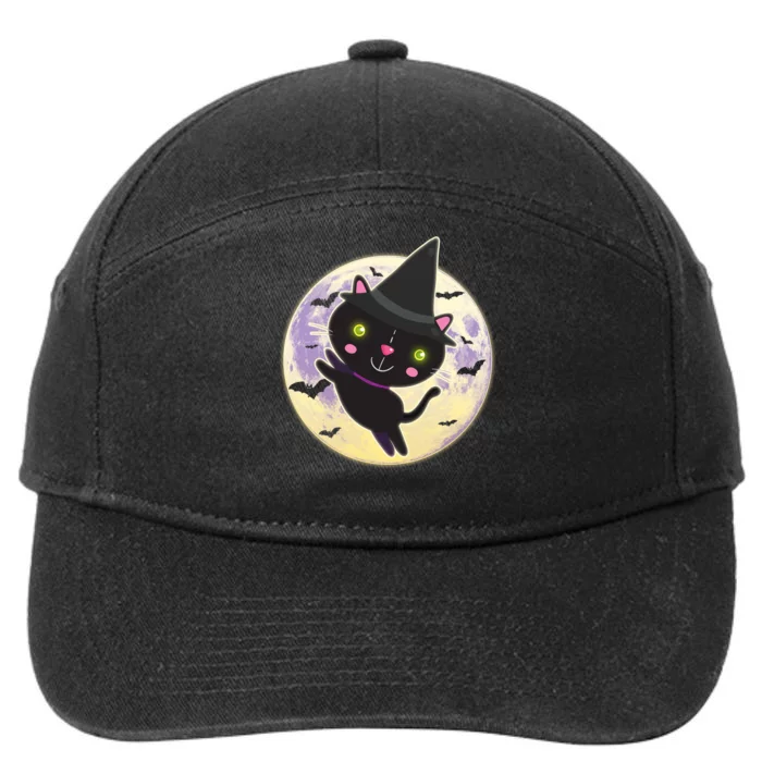 Cute Halloween Cat Moon 7-Panel Snapback Hat