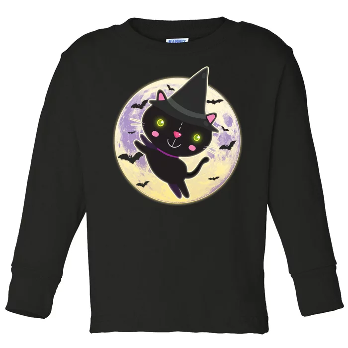 Cute Halloween Cat Moon Toddler Long Sleeve Shirt