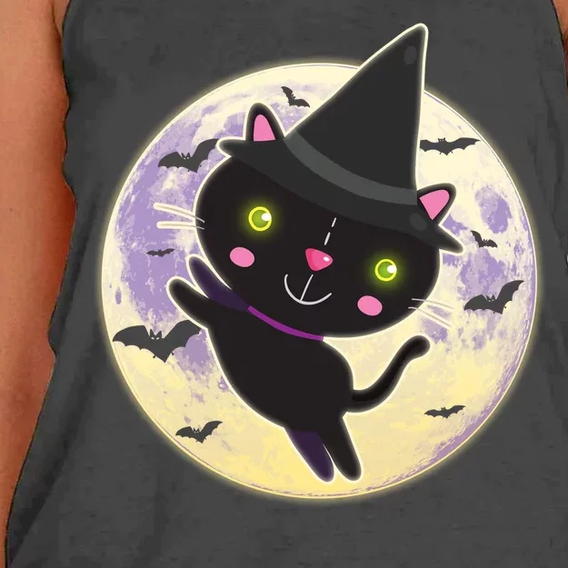 Cute Halloween Cat Moon Women's Knotted Racerback Tank