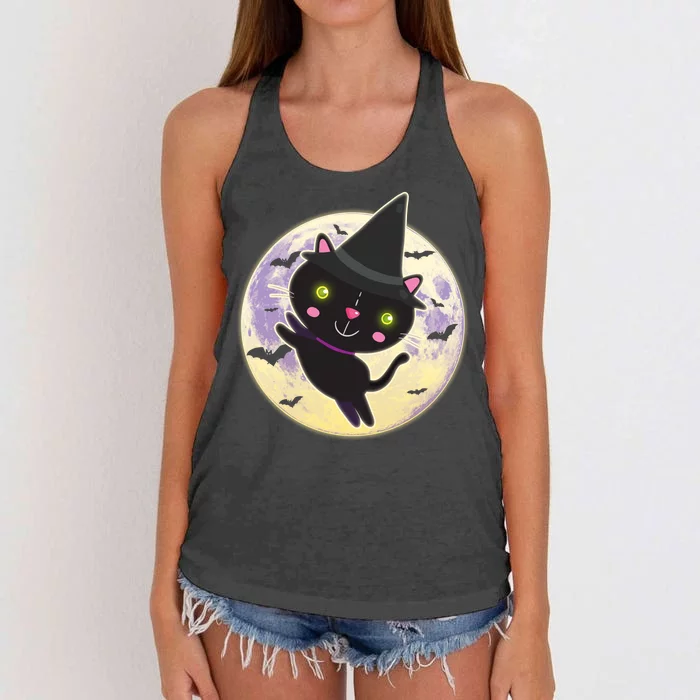 Cute Halloween Cat Moon Women's Knotted Racerback Tank