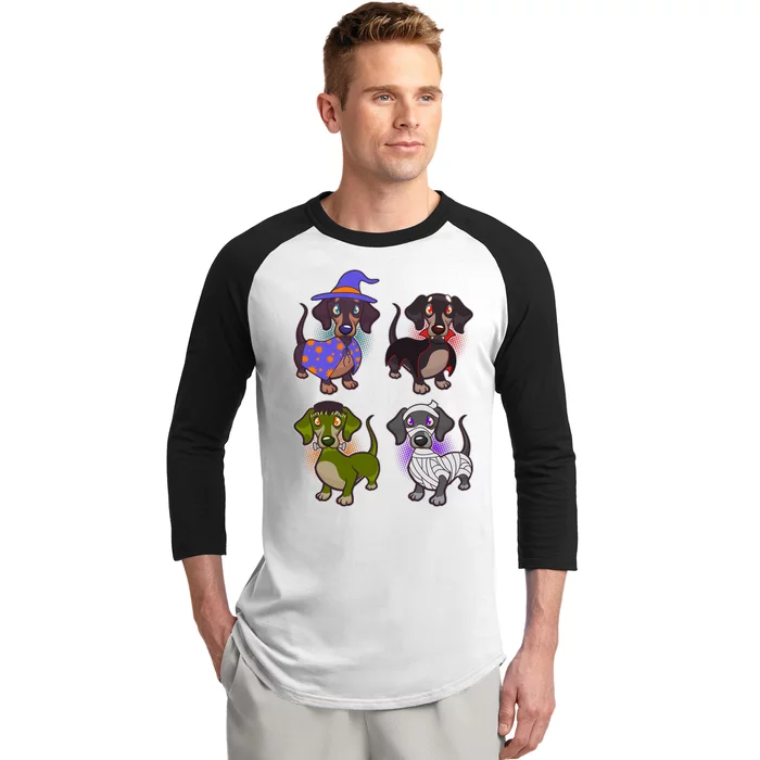 Cute Halloween Dachshunds Baseball Sleeve Shirt