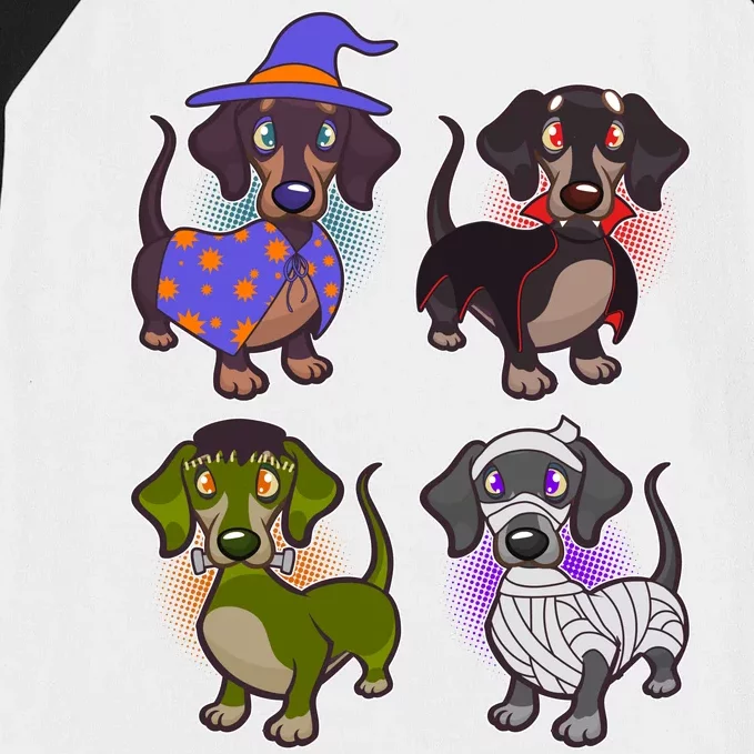 Cute Halloween Dachshunds Baseball Sleeve Shirt