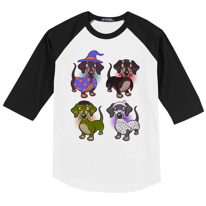 Cute Halloween Dachshunds Baseball Sleeve Shirt