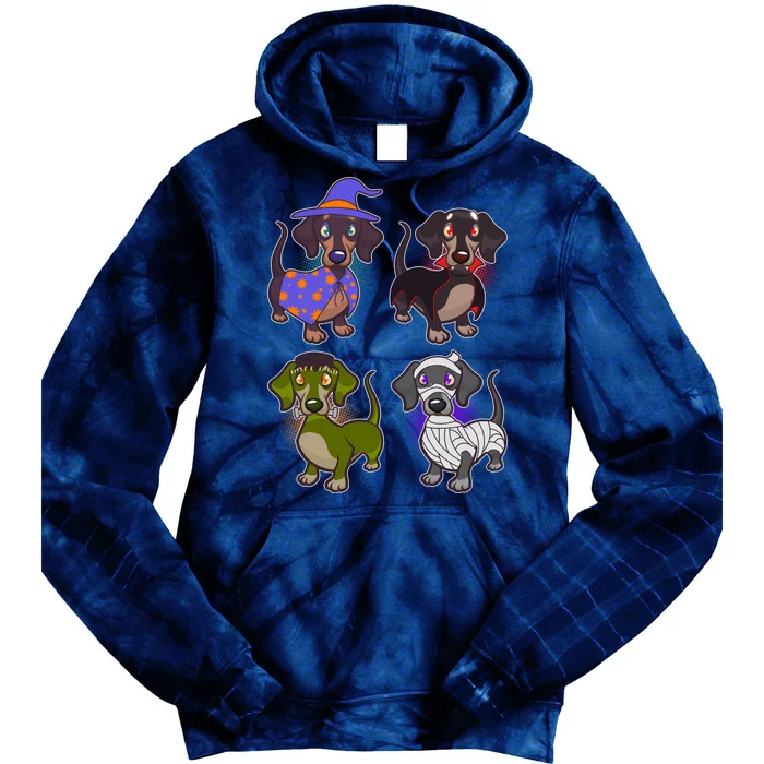 Cute Halloween Dachshunds Tie Dye Hoodie