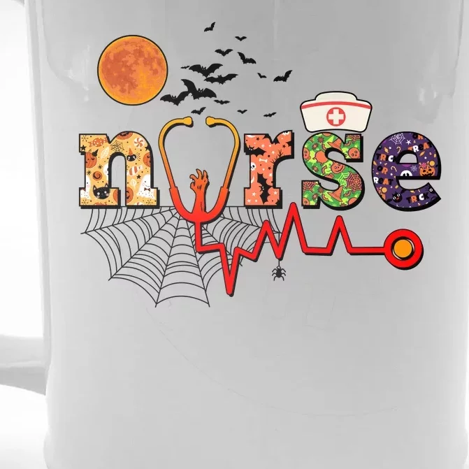 Cute Halloween Patterns Nurse Front & Back Beer Stein