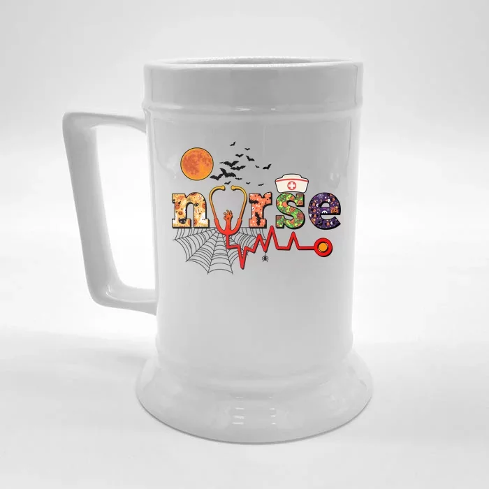 Cute Halloween Patterns Nurse Front & Back Beer Stein