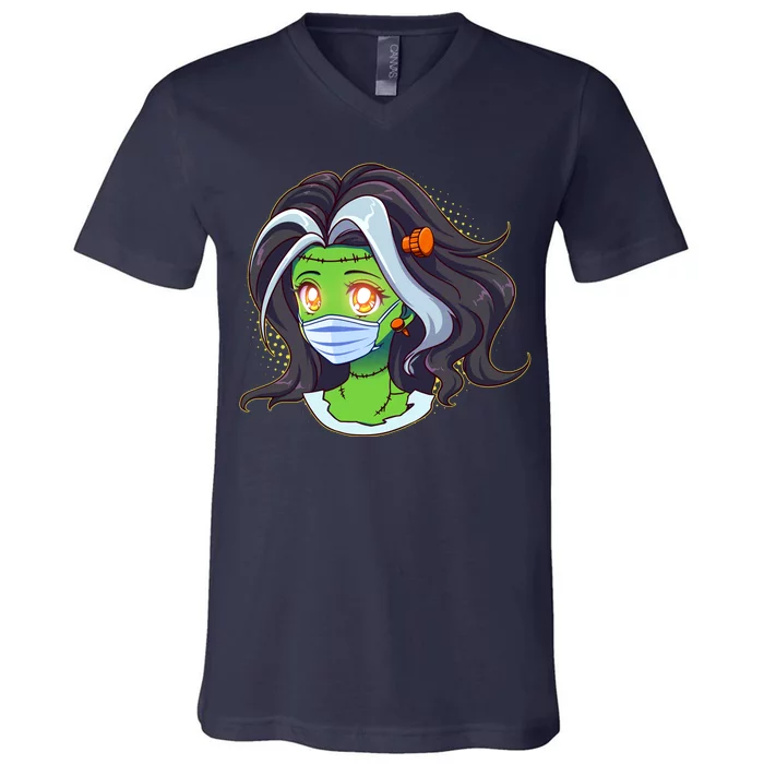 Cute Halloween Quarantined Frankenstein Monster Girl V-Neck T-Shirt