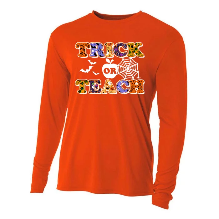 Cute Halloween Trick Or Teach Teacher Cooling Performance Long Sleeve Crew