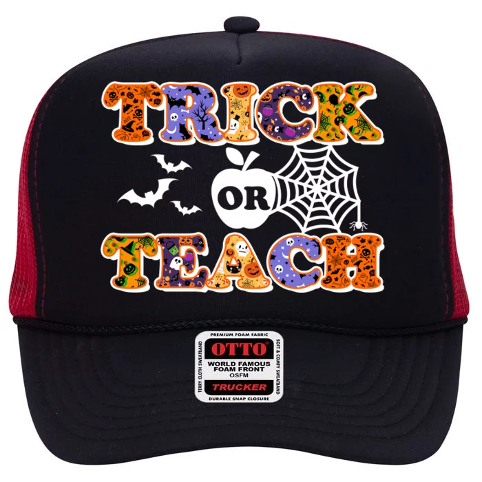 Cute Halloween Trick Or Teach Teacher High Crown Mesh Trucker Hat