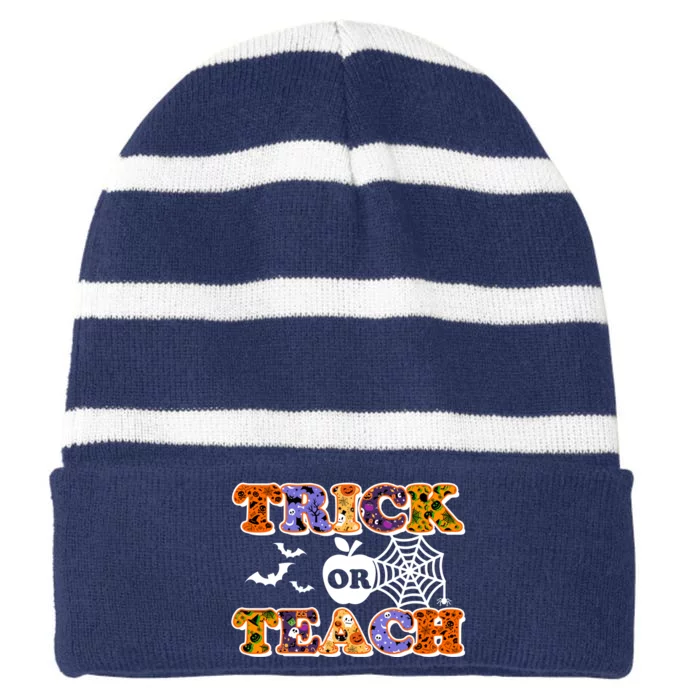 Cute Halloween Trick Or Teach Teacher Striped Beanie with Solid Band