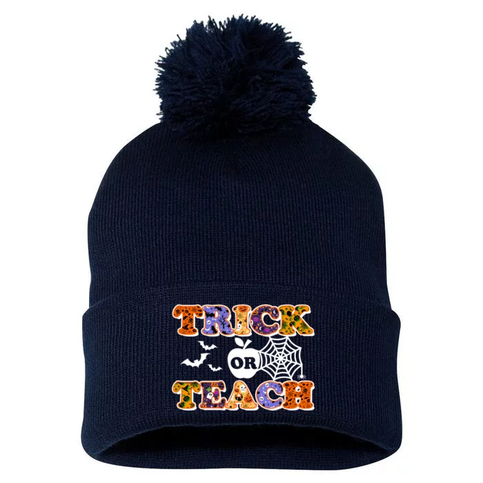 Cute Halloween Trick Or Teach Teacher Pom Pom 12in Knit Beanie