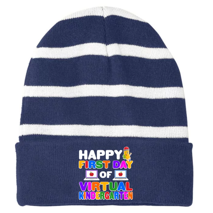 Cute Happy First Day Of Virtual Kindergarten Striped Beanie with Solid Band