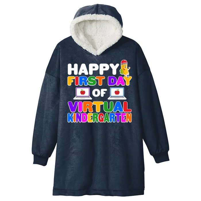 Cute Happy First Day Of Virtual Kindergarten Hooded Wearable Blanket