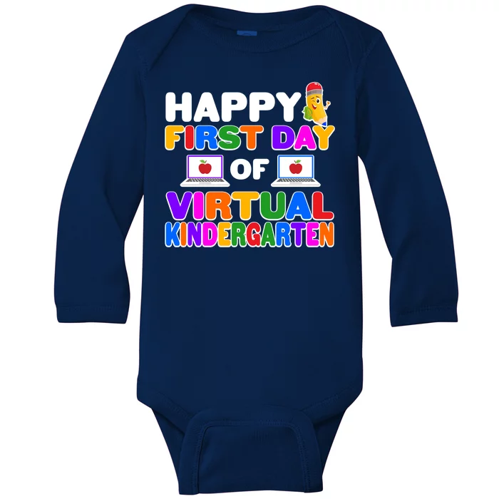 Cute Happy First Day Of Virtual Kindergarten Baby Long Sleeve Bodysuit