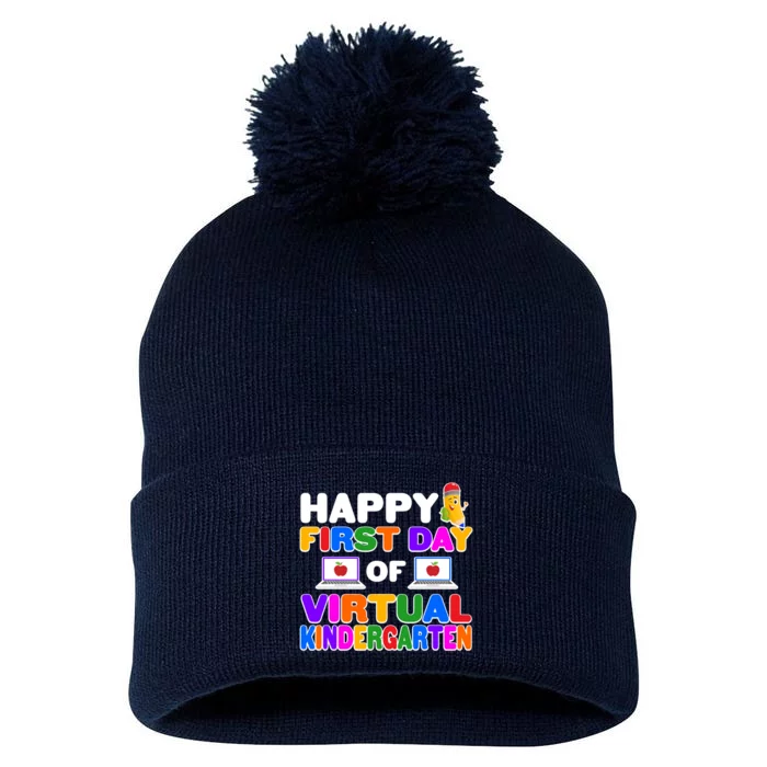 Cute Happy First Day Of Virtual Kindergarten Pom Pom 12in Knit Beanie