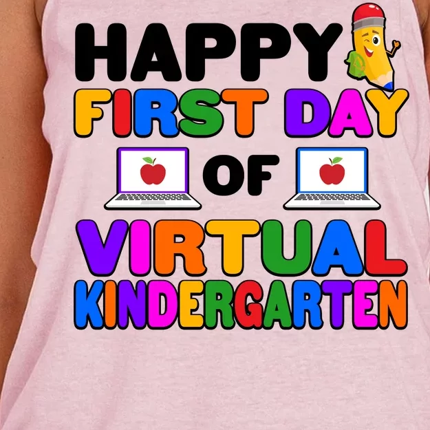 Cute Happy First Day Of Virtual Kindergarten Women's Knotted Racerback Tank