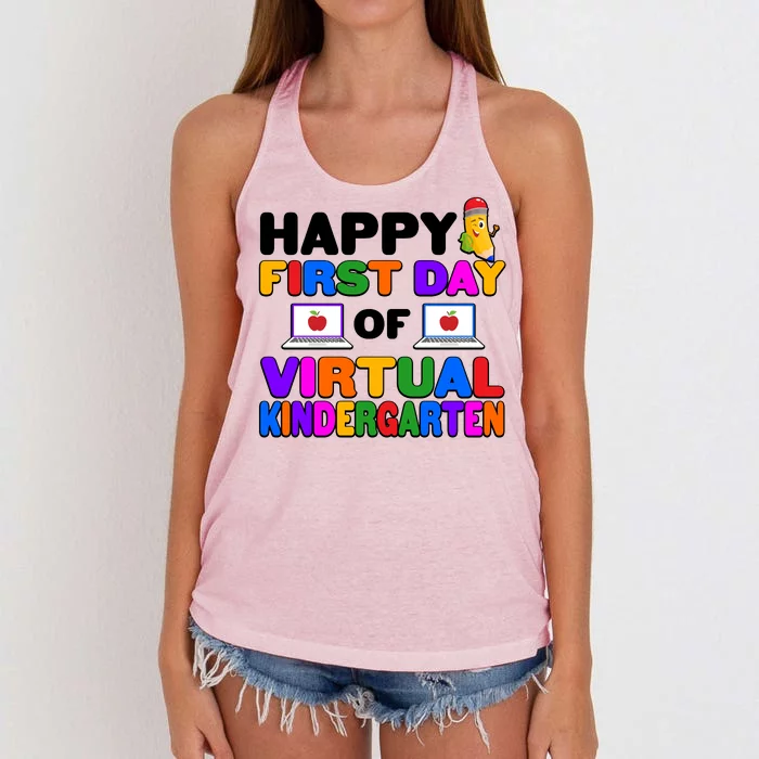 Cute Happy First Day Of Virtual Kindergarten Women's Knotted Racerback Tank