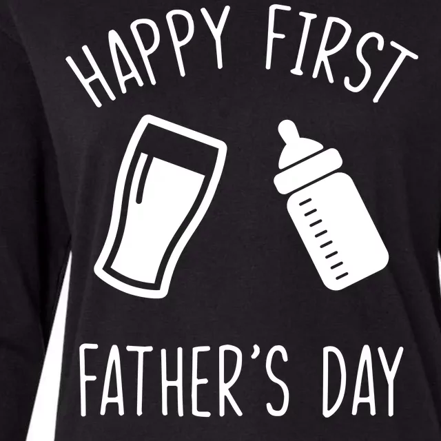 Cute Happy First Father's Day Baby Bottle Womens Cotton Relaxed Long Sleeve T-Shirt