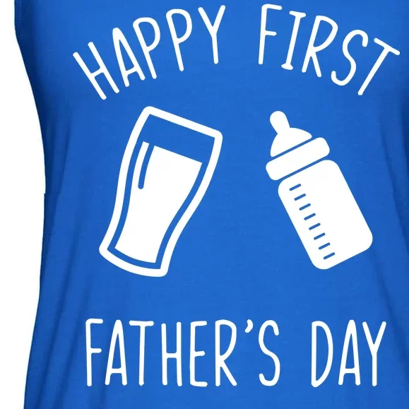 Cute Happy First Father's Day Baby Bottle Ladies Essential Flowy Tank