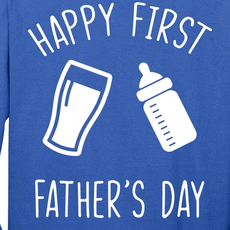 Cute Happy First Father's Day Baby Bottle Tall Long Sleeve T-Shirt