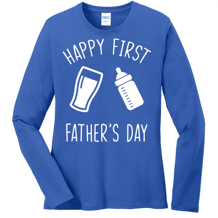 Cute Happy First Father's Day Baby Bottle Ladies Long Sleeve Shirt