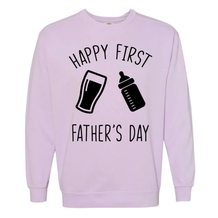 Cute Happy First Father's Day Baby Bottle Garment-Dyed Sweatshirt