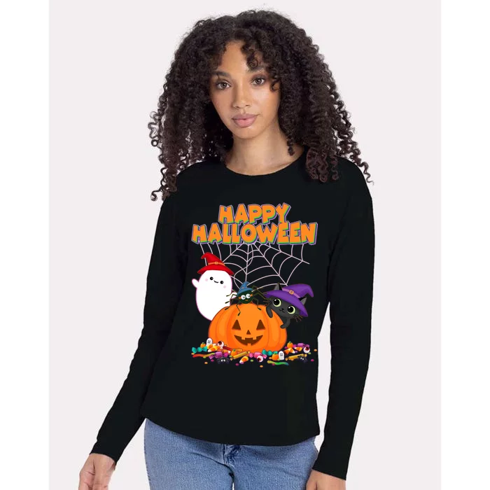 Cute Happy Halloween Friends Womens Cotton Relaxed Long Sleeve T-Shirt