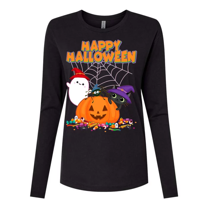 Cute Happy Halloween Friends Womens Cotton Relaxed Long Sleeve T-Shirt